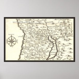 Poster Carte antique Tribus d'Israël, Jérusalem, Mer Mort