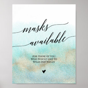 Poster Carte Aqua et Gold Watercolor Masques disponibles