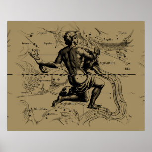 Poster Carte Aquarius Constellation Hevelius 1690 sur Tau
