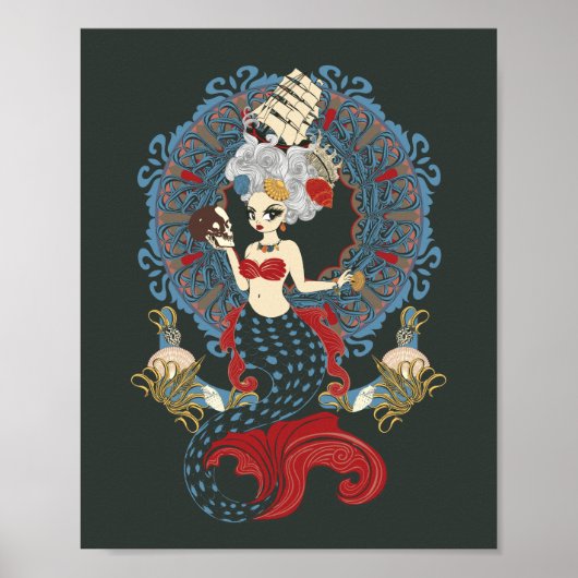 Poster Carte Art nouveau Rococo mermaid (Devant)