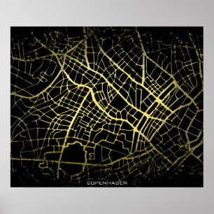 Poster Carte Art Style Or Copenhague