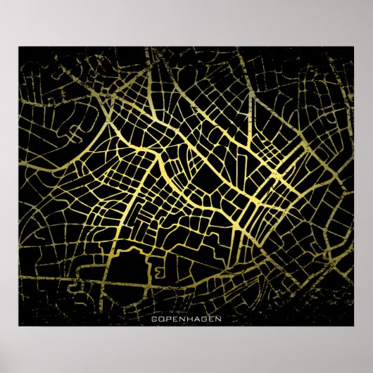 Poster Carte Art Style Or Copenhague (Devant)