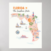 Poster Carte artistique de la Floride à l'aquarelle (Devant)