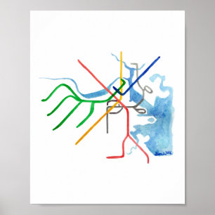 Poster Carte artistique du réseau T de Boston