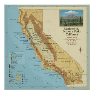 Poster Carte artistique vintage des parcs nationaux de Ca