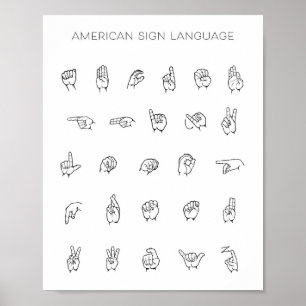 Poster Carte ASL en langage des signes américain