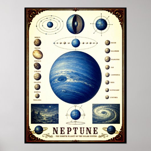 Poster Carte astronomique de Neptune et de ses lunes (Devant)