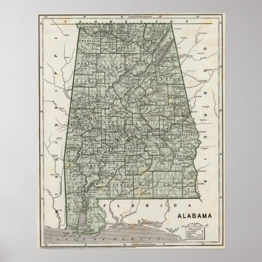 Poster Carte Atlas Alabama (Devant)