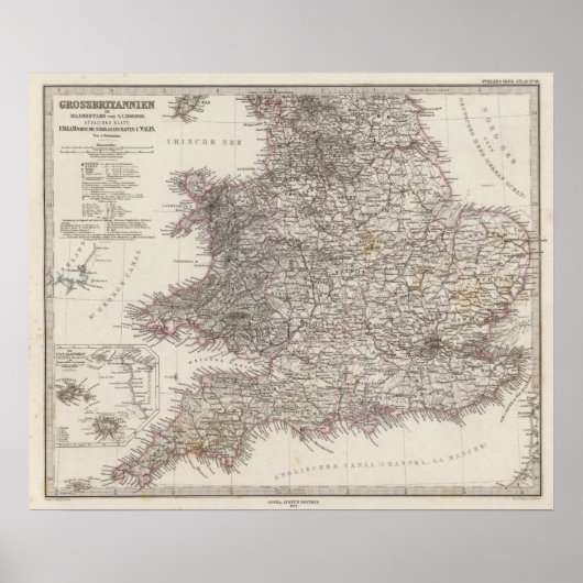 Poster Carte Atlas d'Angleterre (Devant)