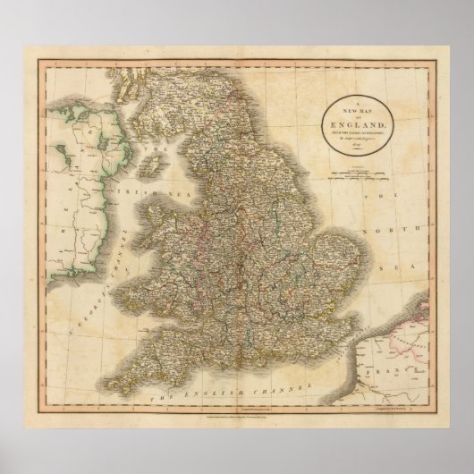 Poster Carte Atlas d'Angleterre 2 (Devant)