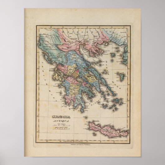 Poster Carte Atlas de la Grèce en couleurs complètes (Devant)
