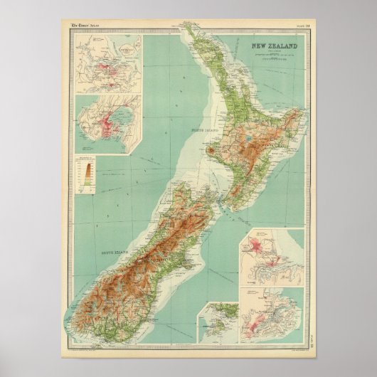 Poster Carte Atlas de la Nouvelle-Zélande (Devant)