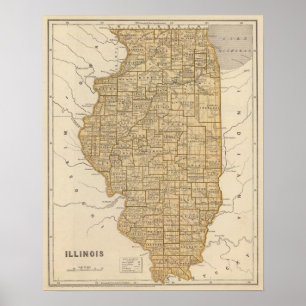 Poster Carte Atlas de l'Illinois