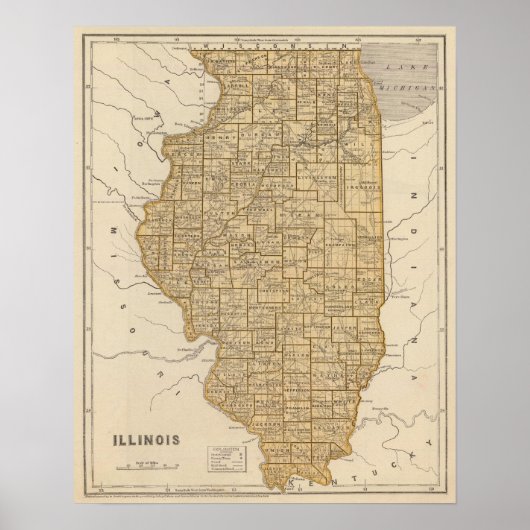 Poster Carte Atlas de l'Illinois (Devant)