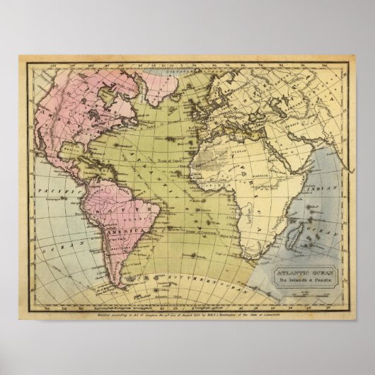 Poster Carte Atlas de l'océan Atlantique (Devant)