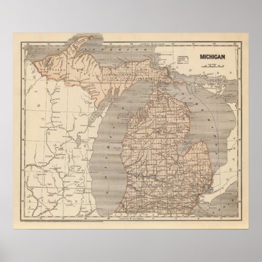 Poster Carte Atlas du Michigan (Devant)