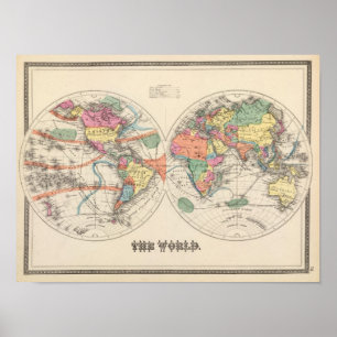 Poster Carte Atlas mondial avec courants et alizés