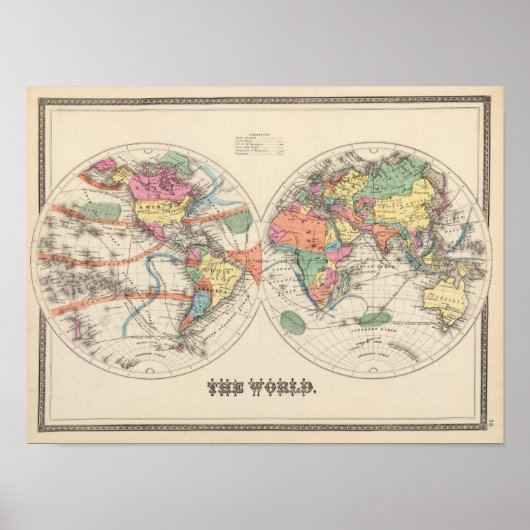 Poster Carte Atlas mondial avec courants et alizés (Devant)
