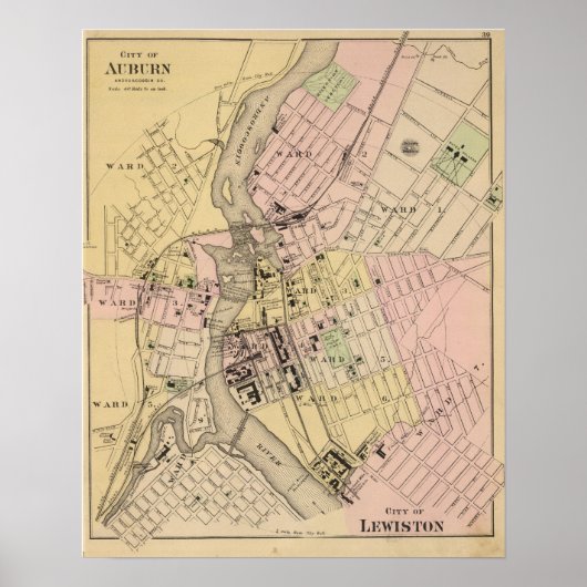 Poster Carte Auburn, Lewiston (Devant)