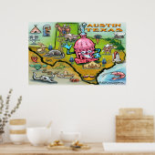 Poster Carte Austin TEXAS (Cuisine)