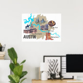 Poster Carte Austin Texas (Bureau à domicile)