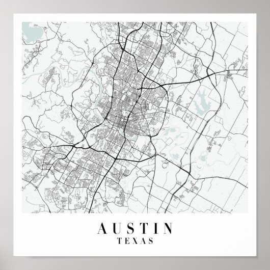 Poster Carte Austin Texas Blue Water Street (Devant)