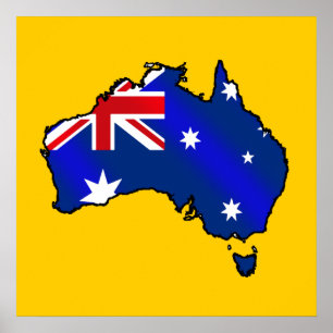 Poster Carte australienne Drapeaux australiens