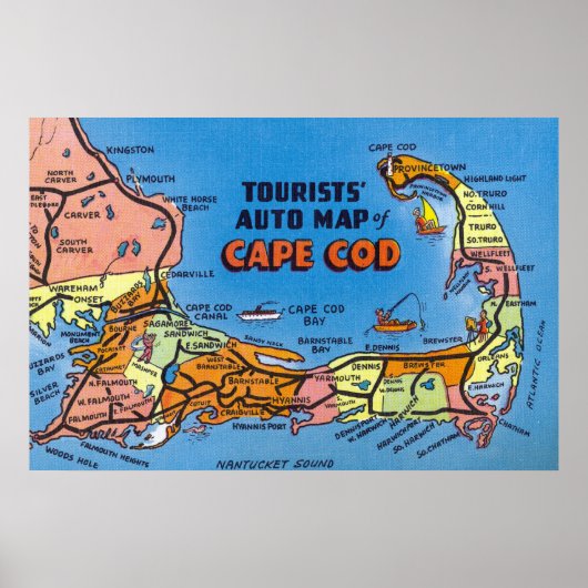 Poster Carte automobile détaillée de Cape Cod (Devant)