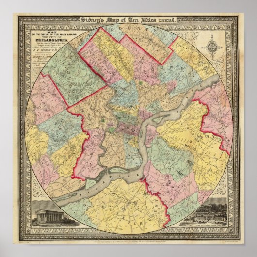 Poster Carte Autour De La Ville De Philadelphie (Devant)