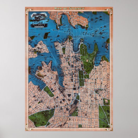 POSTER CARTE AVION DE SYDNEY AUSTRALIA 1922 (Devant)