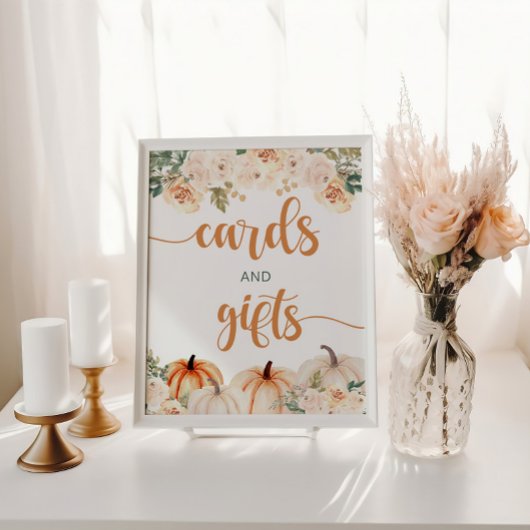 Poster Carte Baby shower citrouille et signe cadeau