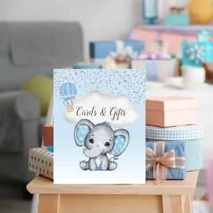 Poster Carte Baby shower Elephant Blue Balloon Cadeaux
