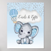 Poster Carte Baby shower et cadeaux Elephant Blue Balloon (Devant)