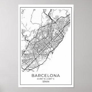 Poster Carte BARCELONA - Carte Noir Et Blanc