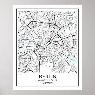 Poster Carte Berlin - Berlin Carte noire et blanche Poste