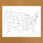 Poster Carte blanche États-Unis Plan américain<br><div class="desc">Carte des États-Unis avec plan blanc des états en noir et blanc à utiliser à des fins éducatives ou pour garder trace des endroits que vous voyagez. Étiquette déclare avec vos propres informations. Idéal pour la salle de classe ou la salle de classe pour enfants. Ou faites votre propre carte...</div>