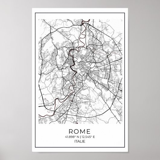 Poster Carte Blanche Rome - Carte Noir Et Blanc Décor Mai (Devant)