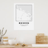 Poster Carte Bowen minimaliste avec coordonnées (Cuisine)