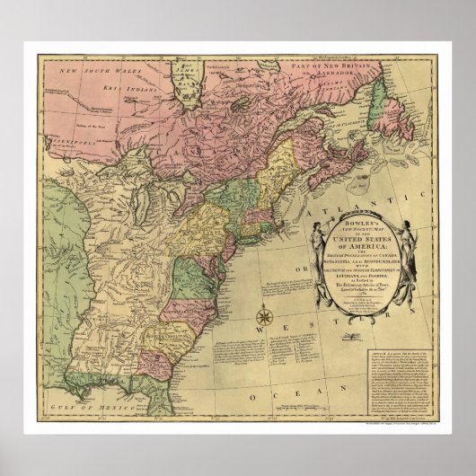 Poster Carte Bowles de l'Amérique 1784 (Devant)