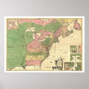 Poster Carte britannique 1755 de l'Amérique de Français