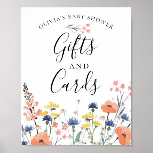 Poster Carte cadeau bébé fleurs aquarelle sauvage