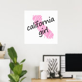 Poster Carte California Girl with Scribbled California (Bureau à domicile)