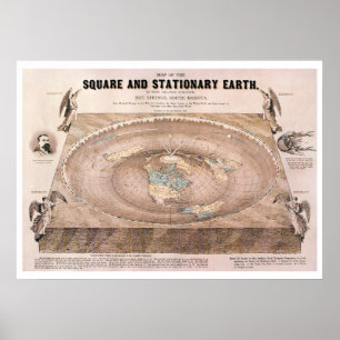 Poster Carte "Carré et fixe" de la Terre plate