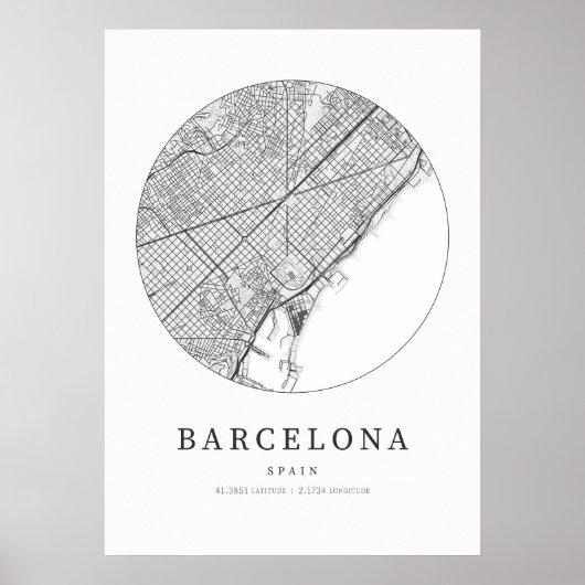 Poster Carte cartographique de Barcelone (Devant)
