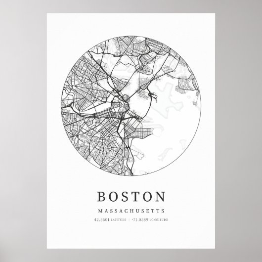 Poster Carte cartographique de Boston (Devant)