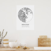 Poster Carte cartographique de Boston (Cuisine)