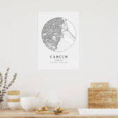 Poster Carte Cartographique de Cancun (Cuisine)