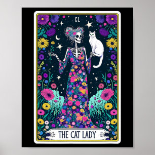 Poster Carte Cat Lady Tarot Halloween Skeleton Skul Oc