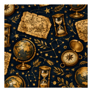 Poster Carte céleste vintage et motif d'astronomie