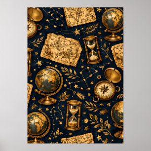 Poster Carte céleste vintage et motif d'astronomie